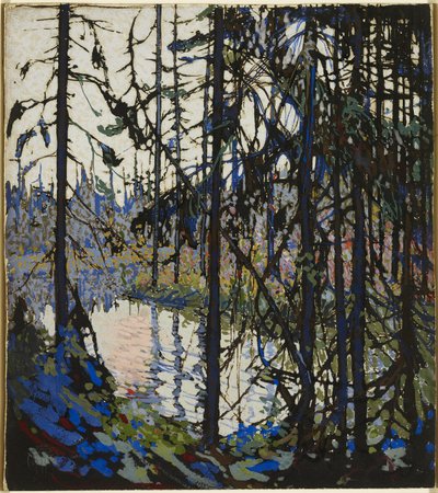 Estudo para o Northern River, 1914-15 (guache, pincel e tinta sobre grafite no quadro de ilustrações) de Tom Thomson